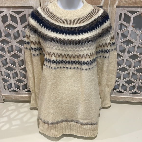 J Crew Fair Isle Yoke Puff Sleeve Sweater Women's
M Cream Wool Alpaca Casual ✨ - Picture 4 of 12